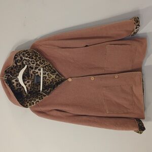 Vintage Fleece Leopard Lined Hooded Jacket size Medium‎